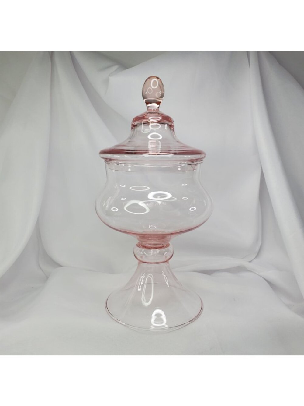 Princess House Pink Glass Apothecary Jar Circus Lid 10.5" Pedestal Candy Dish - Picture 5 of 10